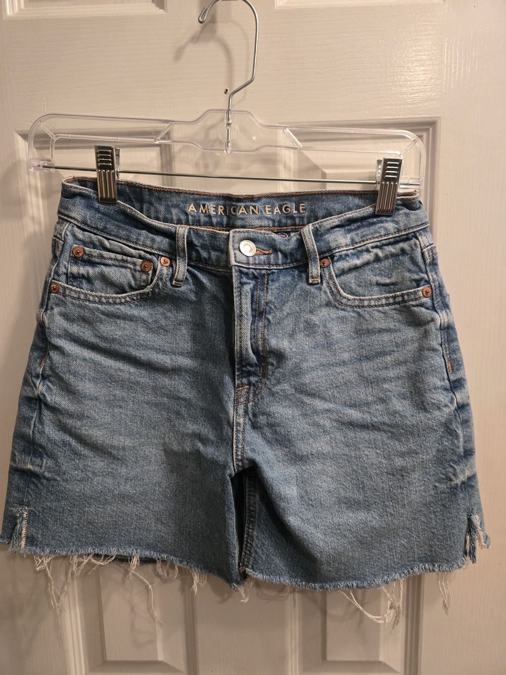 American Eagle High-Waisted Distressed Raw Hem Denim Shorts